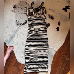 Massimo Dutti Black and White Striped Knit Two-Piece Set